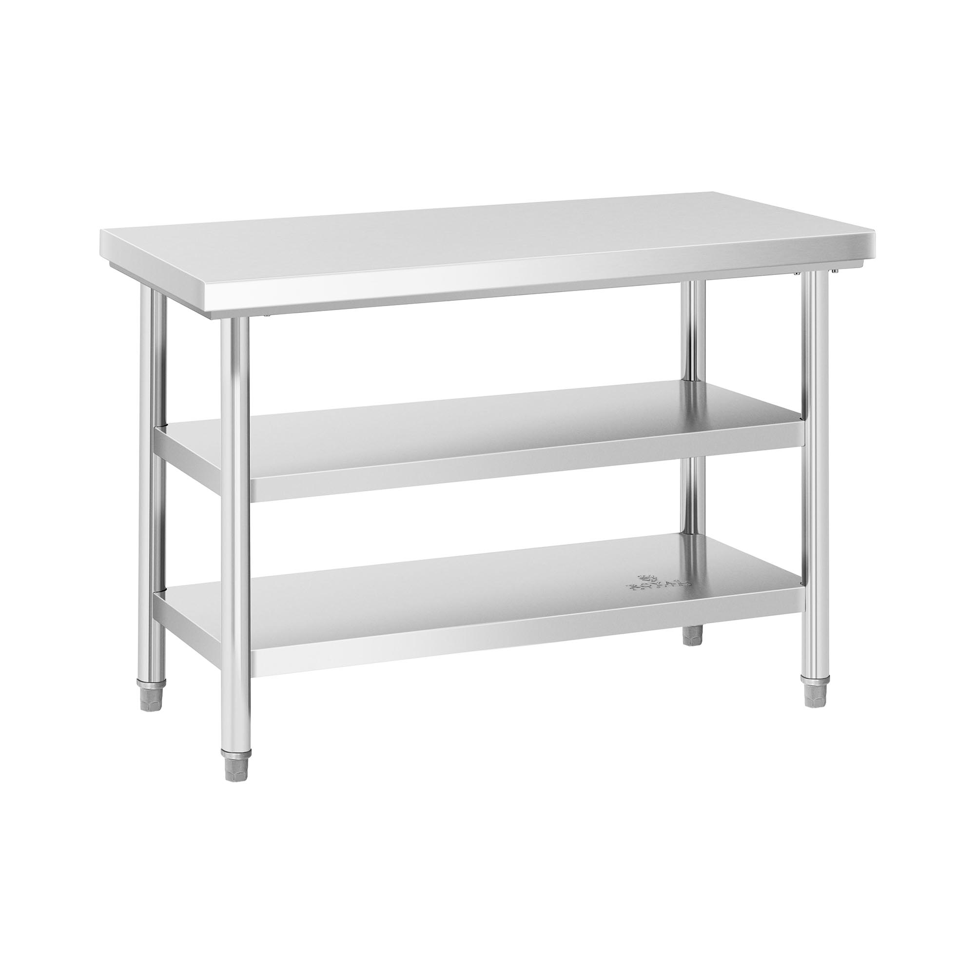 Pracovný stôl z ušľachtilej ocele - 120 x 60 cm - 600 kg - 3 úrovne