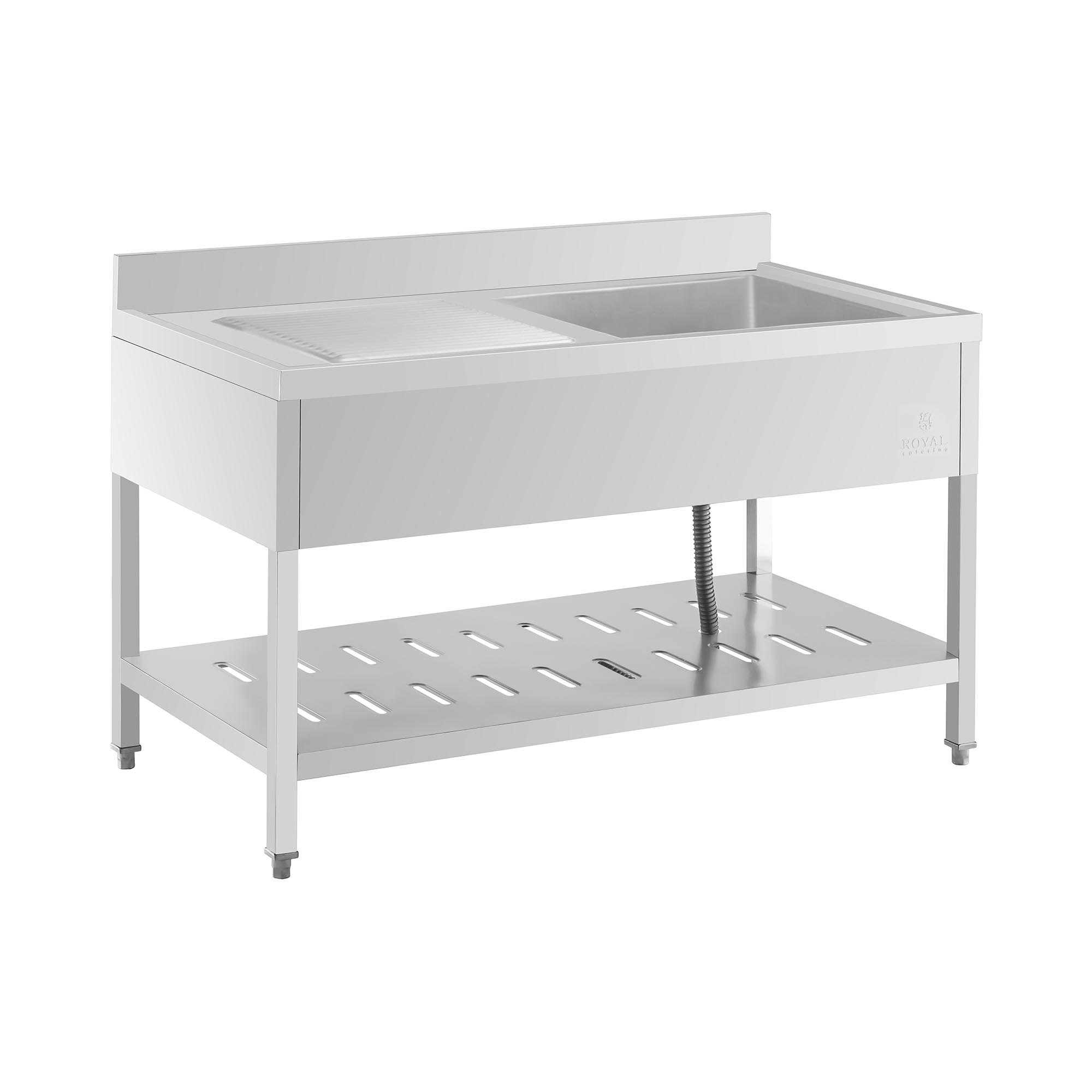 Umývací drezový stôl - 1 umyvadlo - Royal Catering - ušľachtilá oceľ - 140 x 70 cm