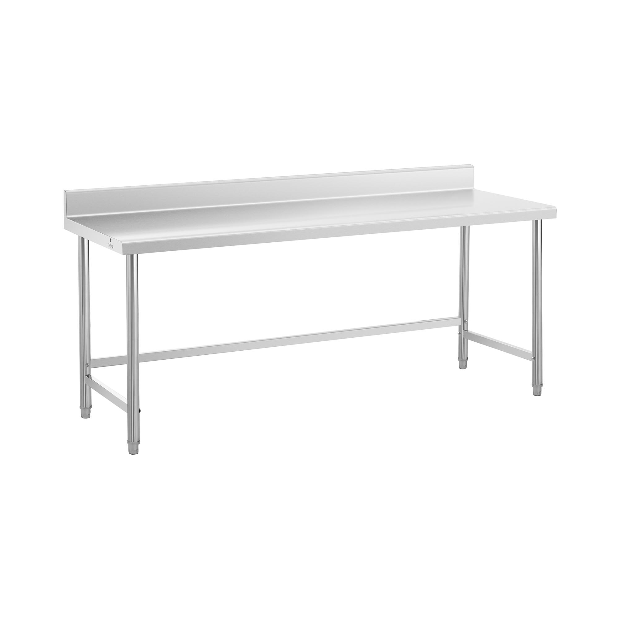 Pracovný stôl z nehrdzavejúcej ocele - 200 x 70 cm - lem - nosnosť 95 kg