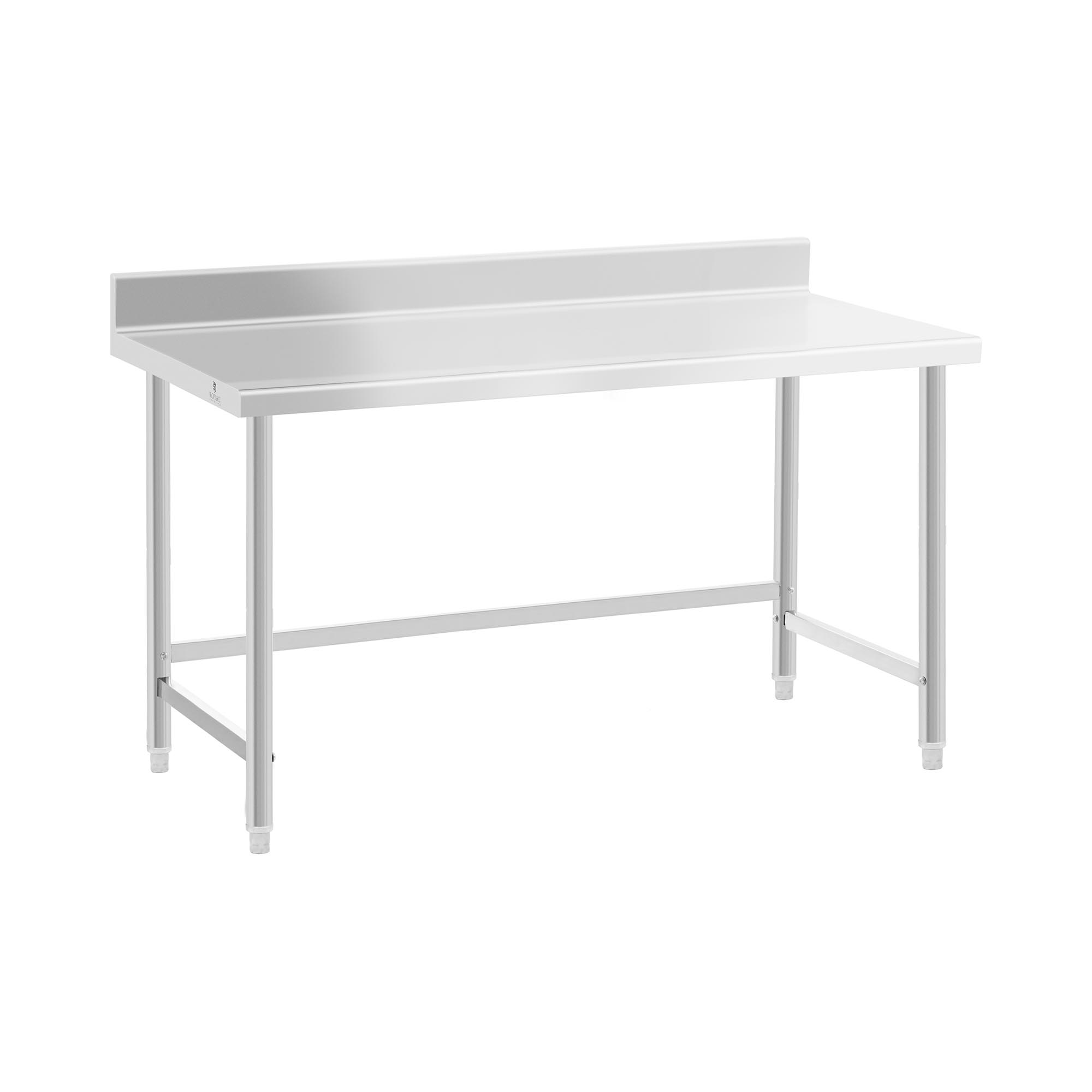 Pracovný stôl z nehrdzavejúcej ocele - 150 x 70 cm - lem - nosnosť 93 kg