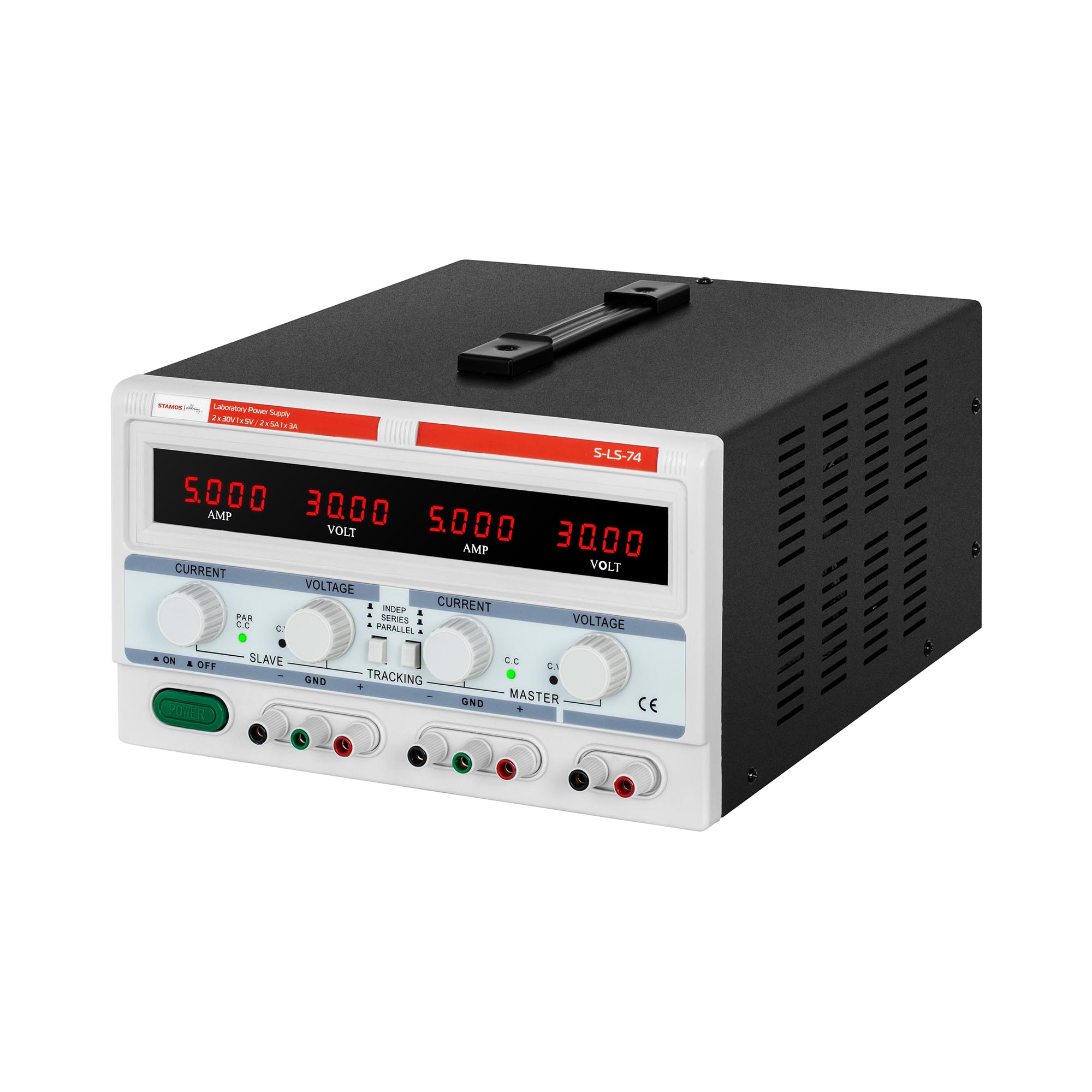 Laboratórny zdroj - 2 x 0 – 30 V/ 0 – 5 A DC - 1 x 5 V / 3 A - 300 W