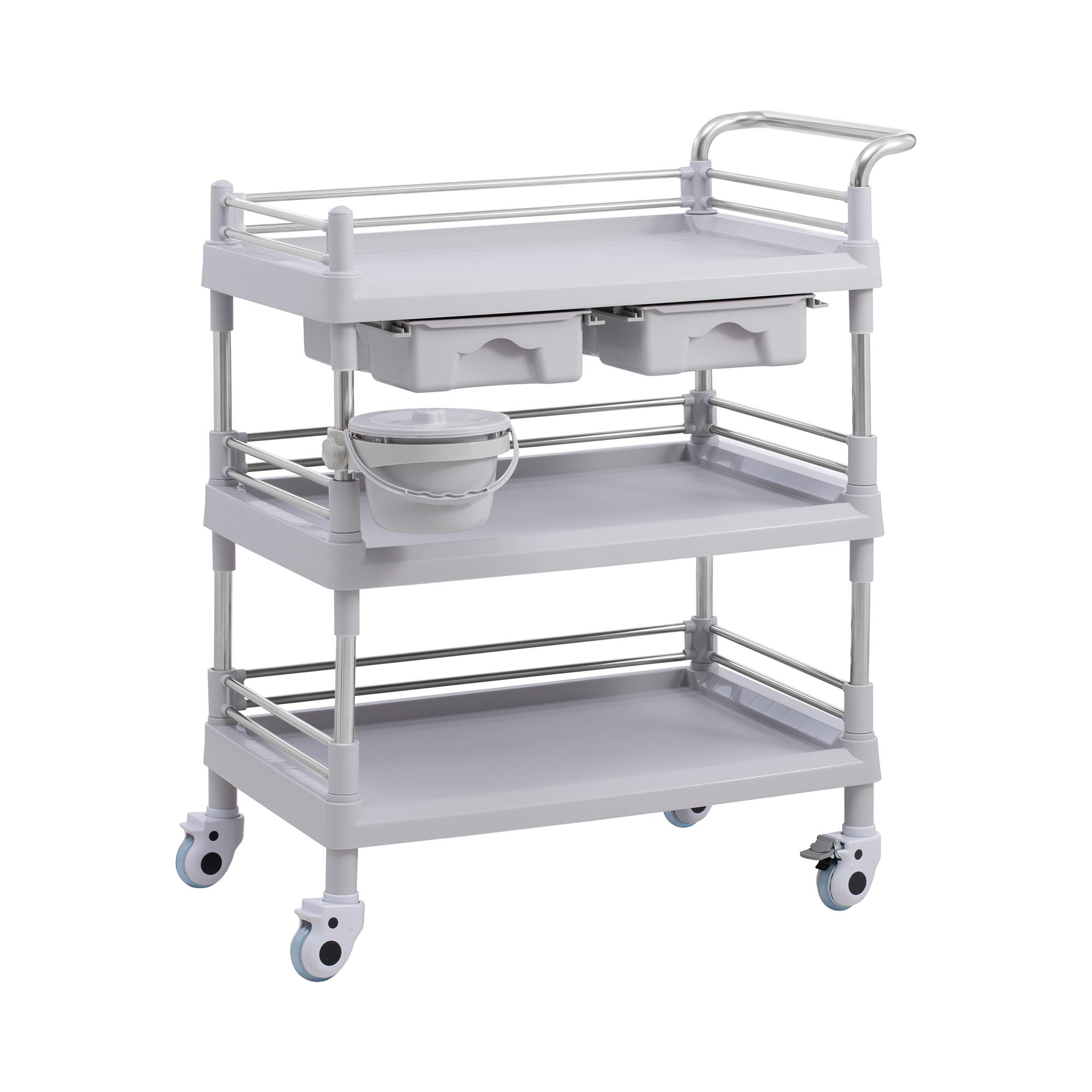 Carrello da laboratorio - 3 ripiani da 65 x 46 x 14 cm - 2 cassetti - 60 kg