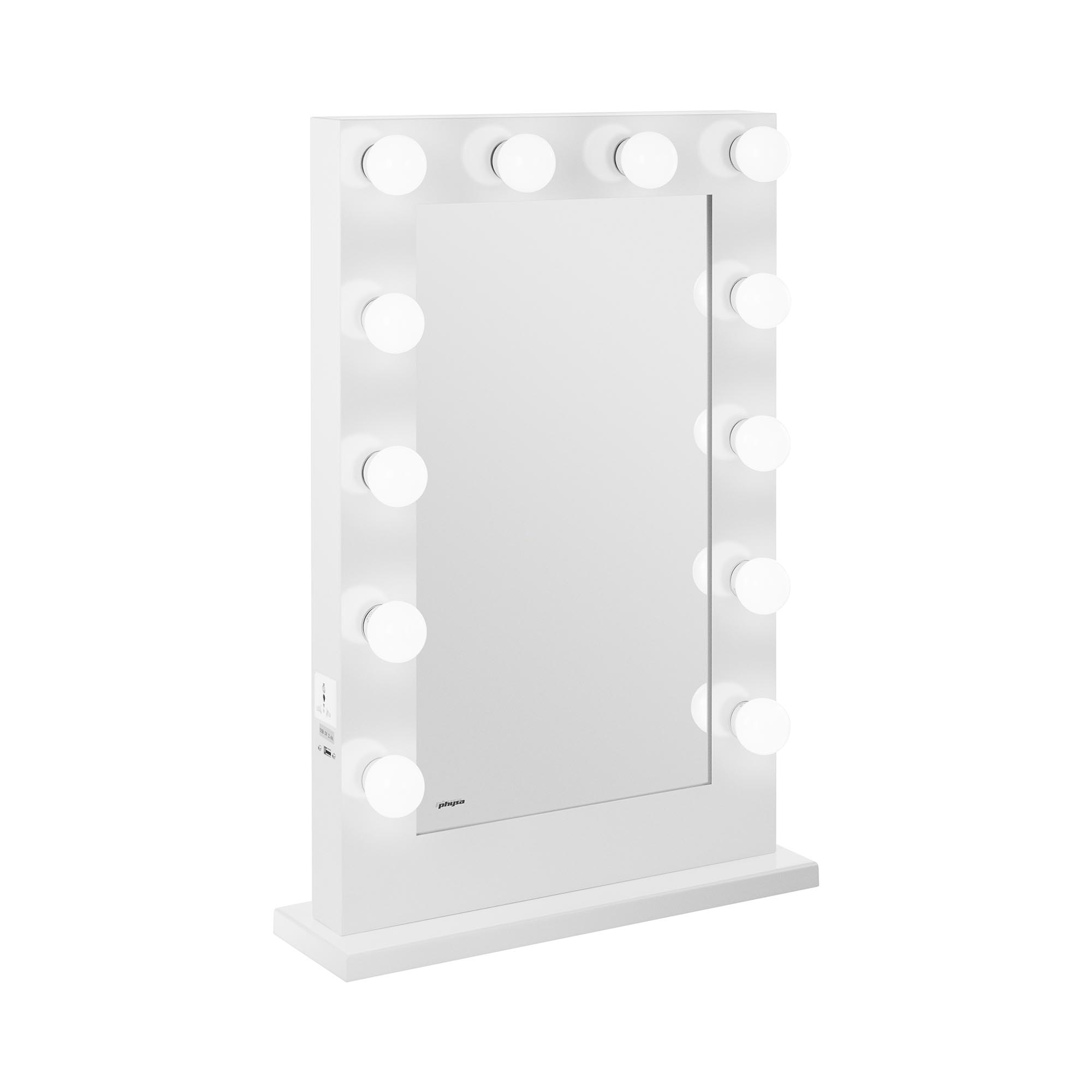 Specchio con 12 lampadine - bianco - alto - angolare