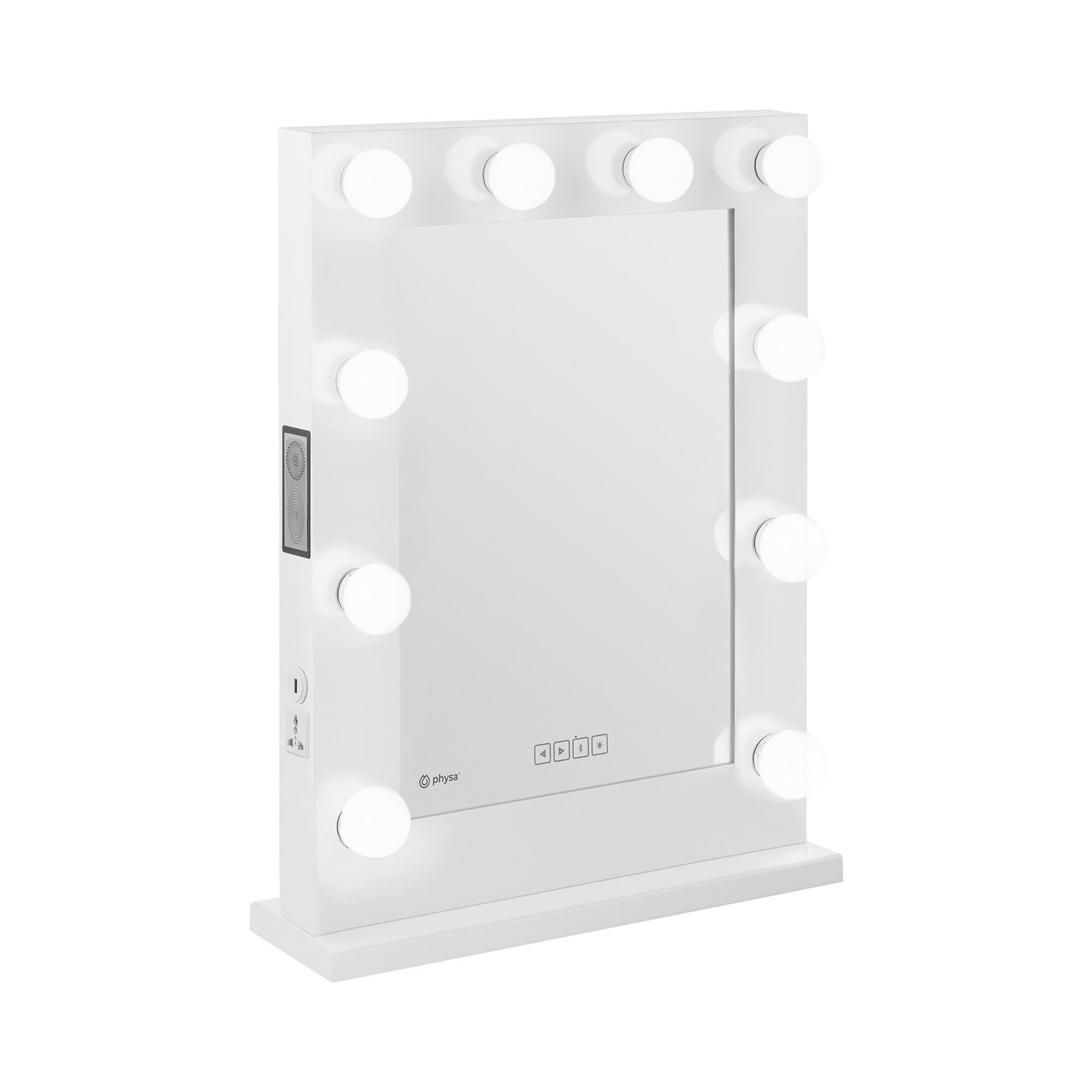 Specchio con luci per trucco - bianco - 10 LED - rettangolare - casse altoparlanti