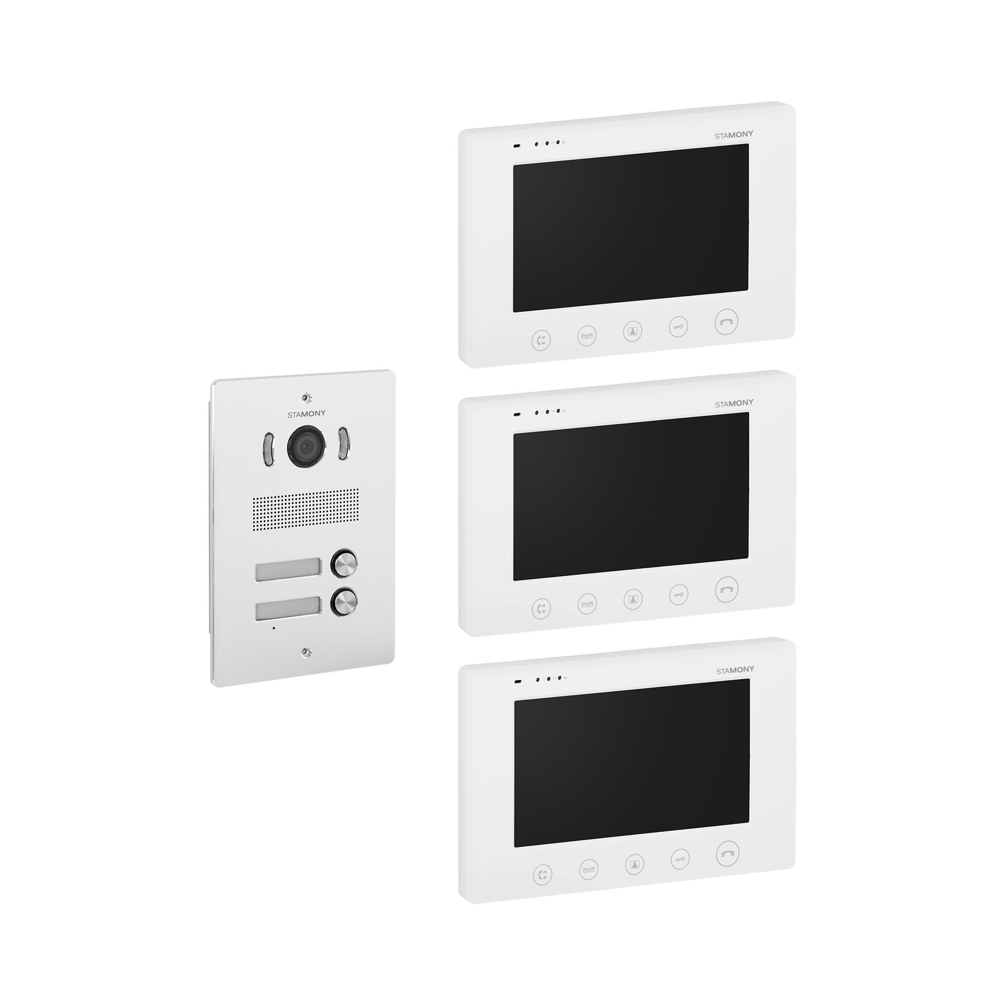 kit-videocitofono-bifamiliare-3-monitor-display-17-8-cm-telecamera-esterna-apriporta-e-apricancello