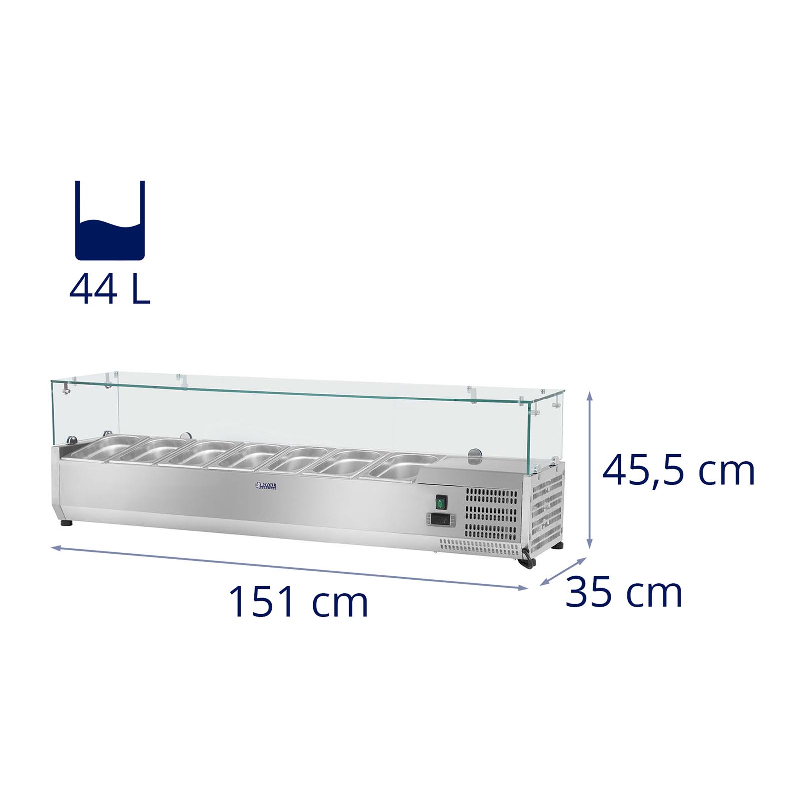 Kühlaufsatzvitrine - 150 x 33 cm - Glasabdeckung