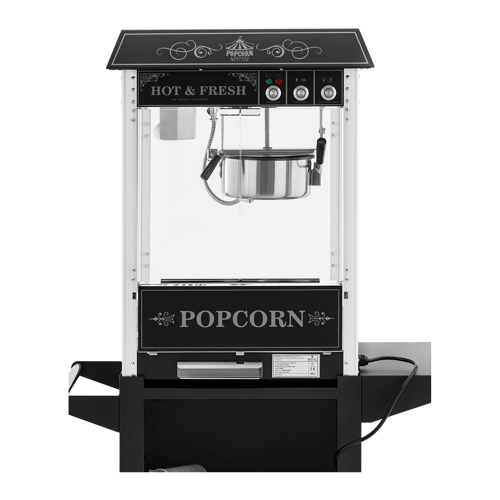 Popcorn Machine with trolley Retro design 150 / 180 °C black