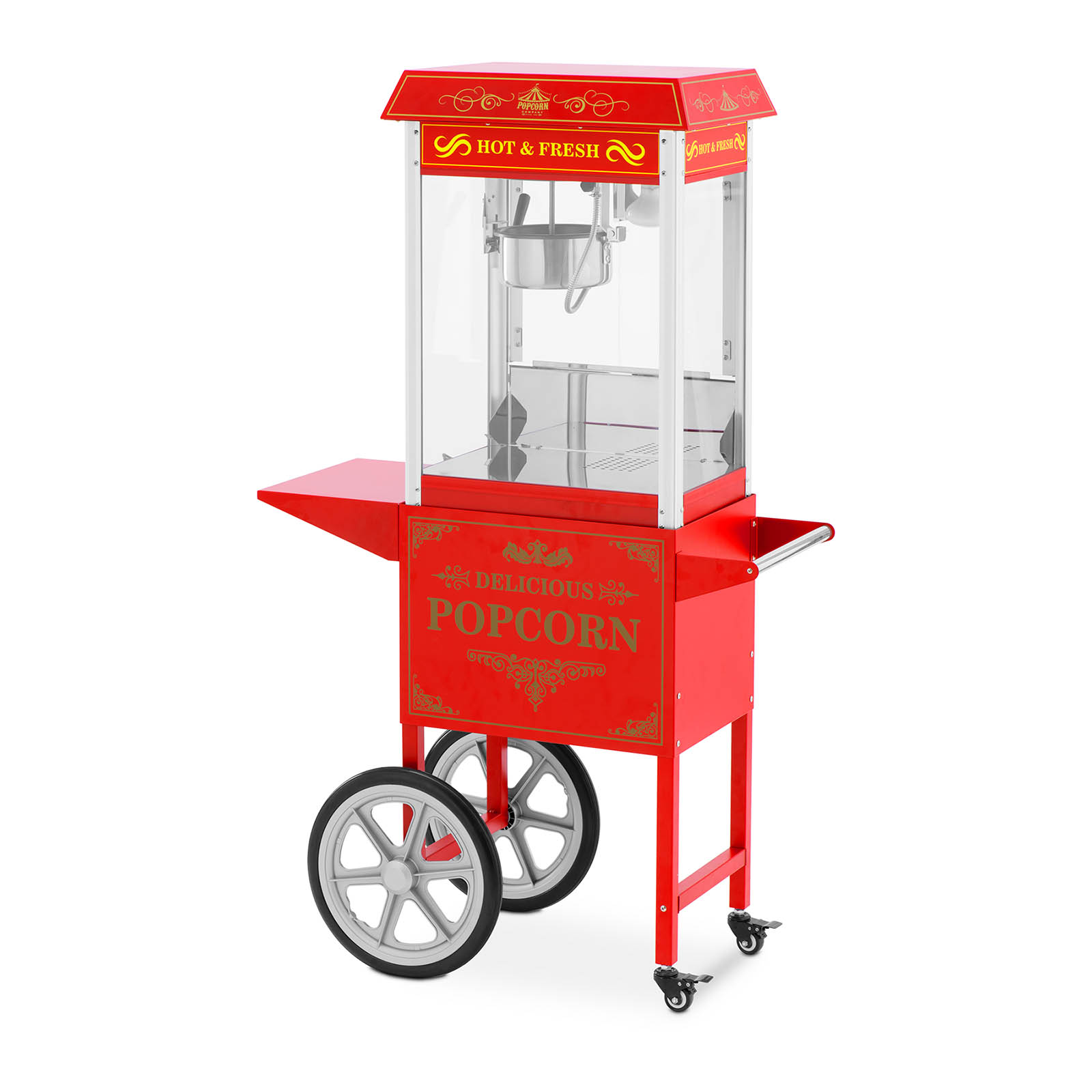 Popcornmaschine mit Wagen - Retro-Design - 150 / 180 °C - rot - Royal Catering