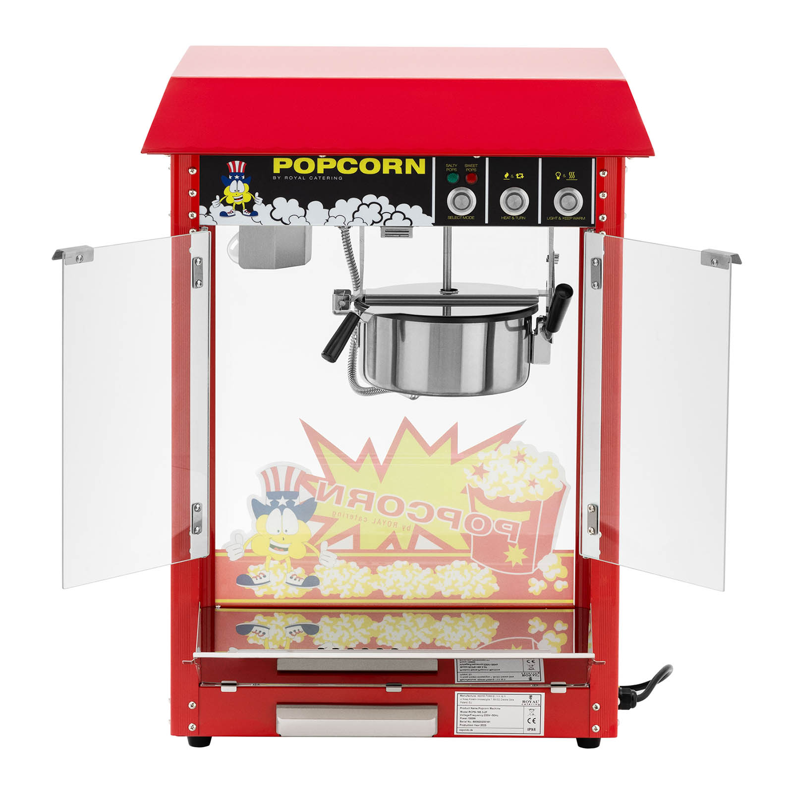 Maszyna do popcornu - design retro - 150/180°C - czerwona - Royal Catering