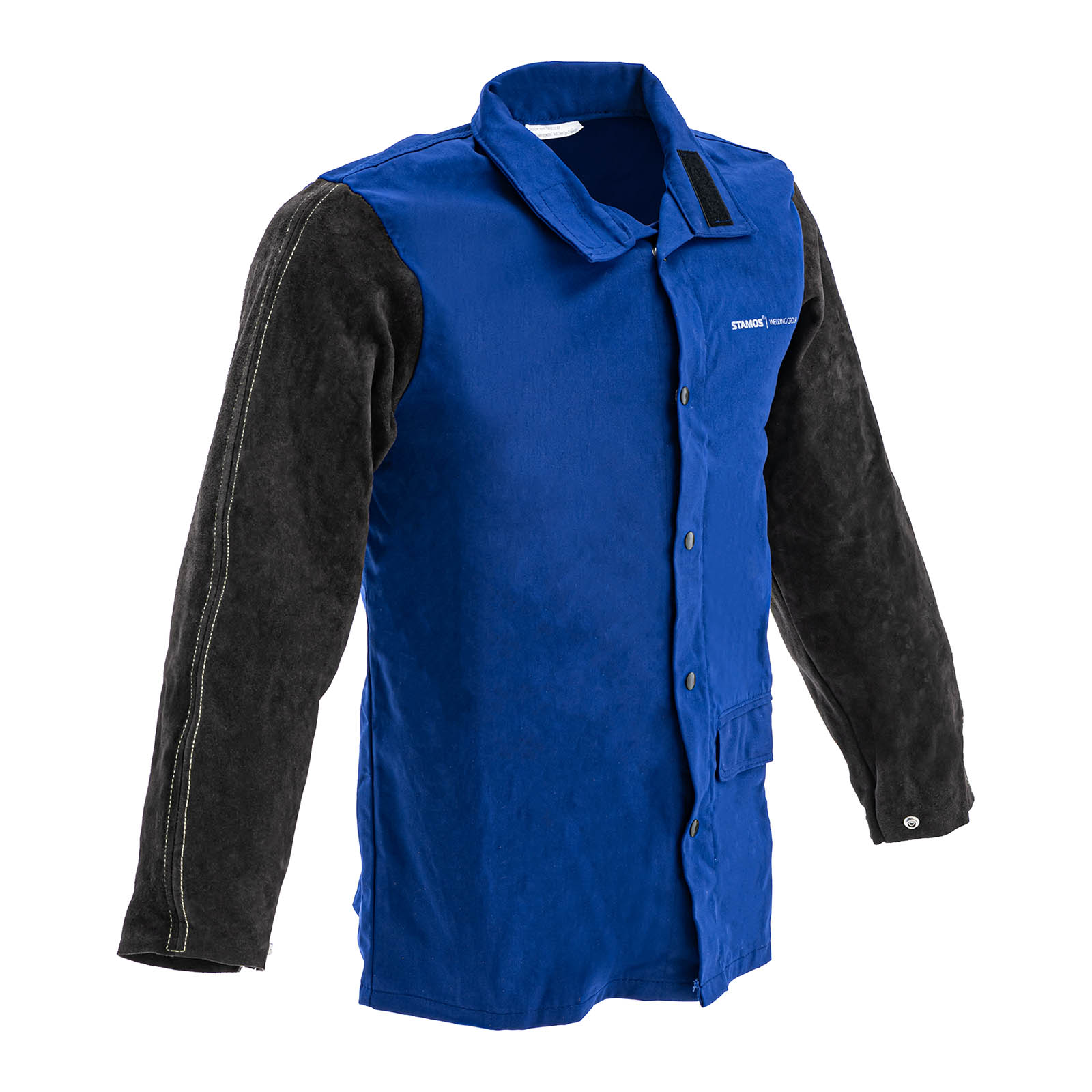 Zváračská bunda z bavlneného saténu/hovädzej štiepenky - veľkosť L - čierna/modrá