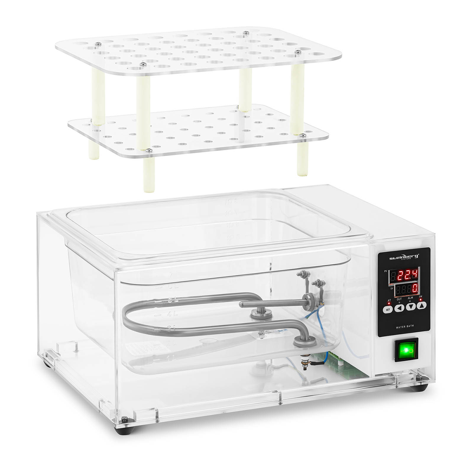 Baño de agua para laboratorio - digital - 9 L - transparente - 5-100 °C - 280 x 220 x 150 mm