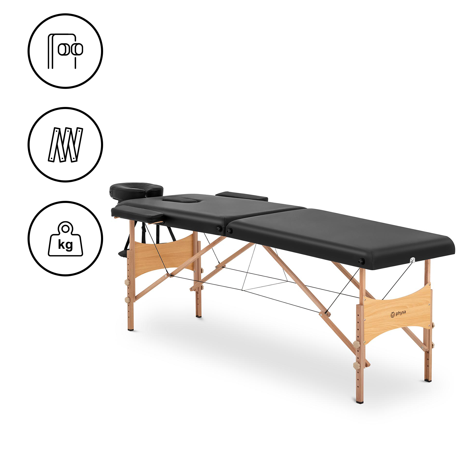 Hopfällbar massagebänk - 185 x 60 x 62 cm - 227 kg - Black
