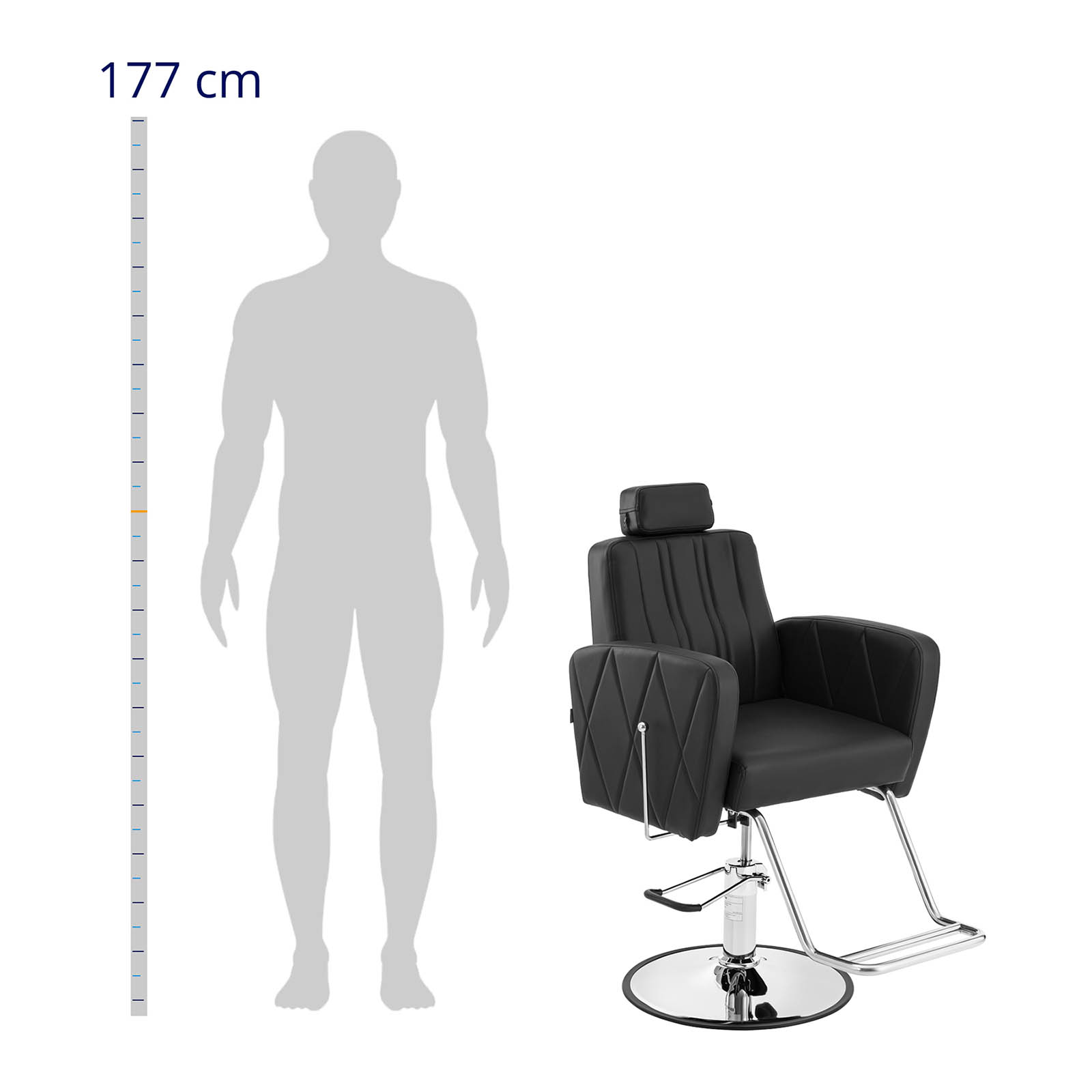 Fotel fryzjerski z podnóżkiem - 990 - 1140 mm - 200 kg - Czarny, Srebrny