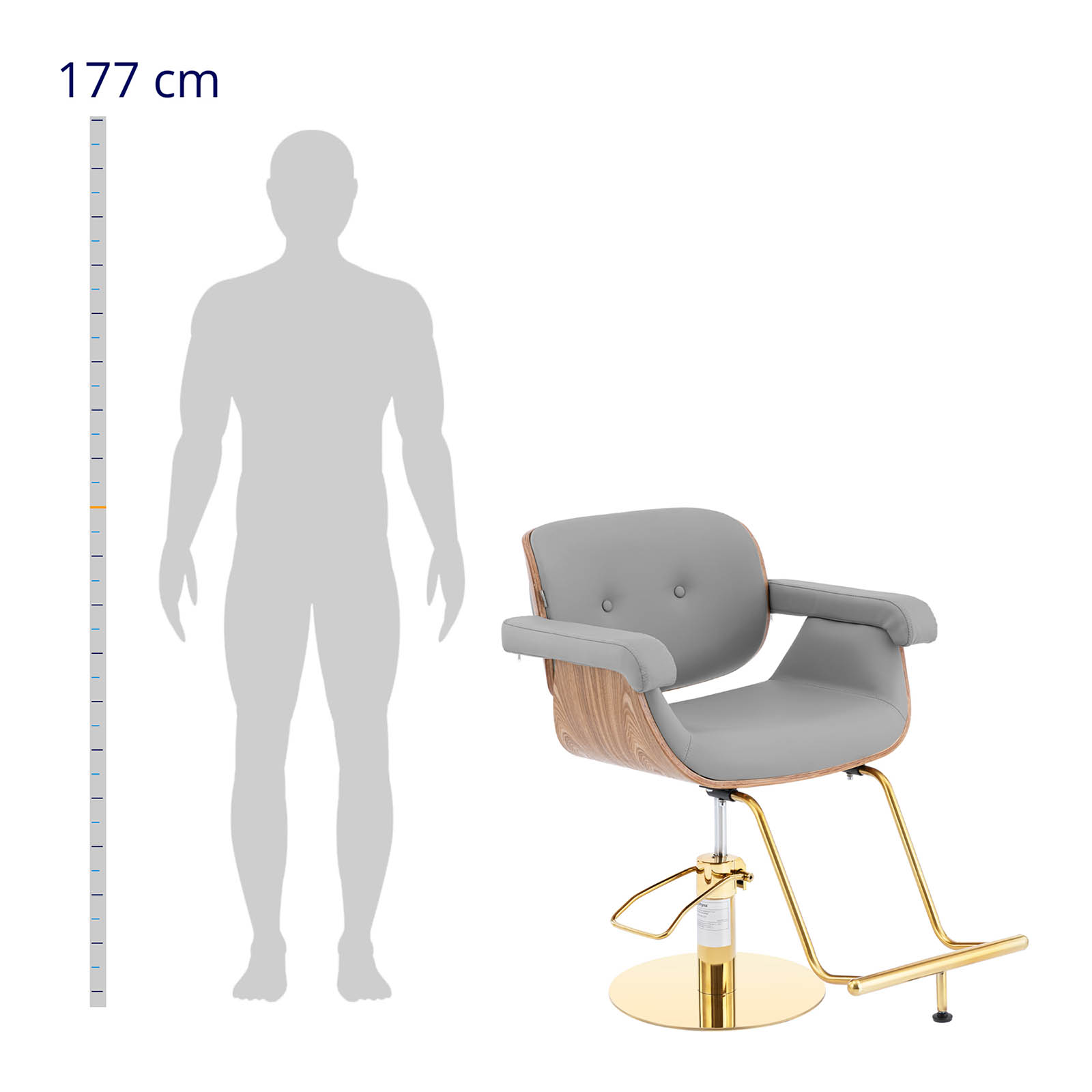 Fotel fryzjerski z podnóżkiem - 830-980 mm - 200 kg - Złoty, Szary