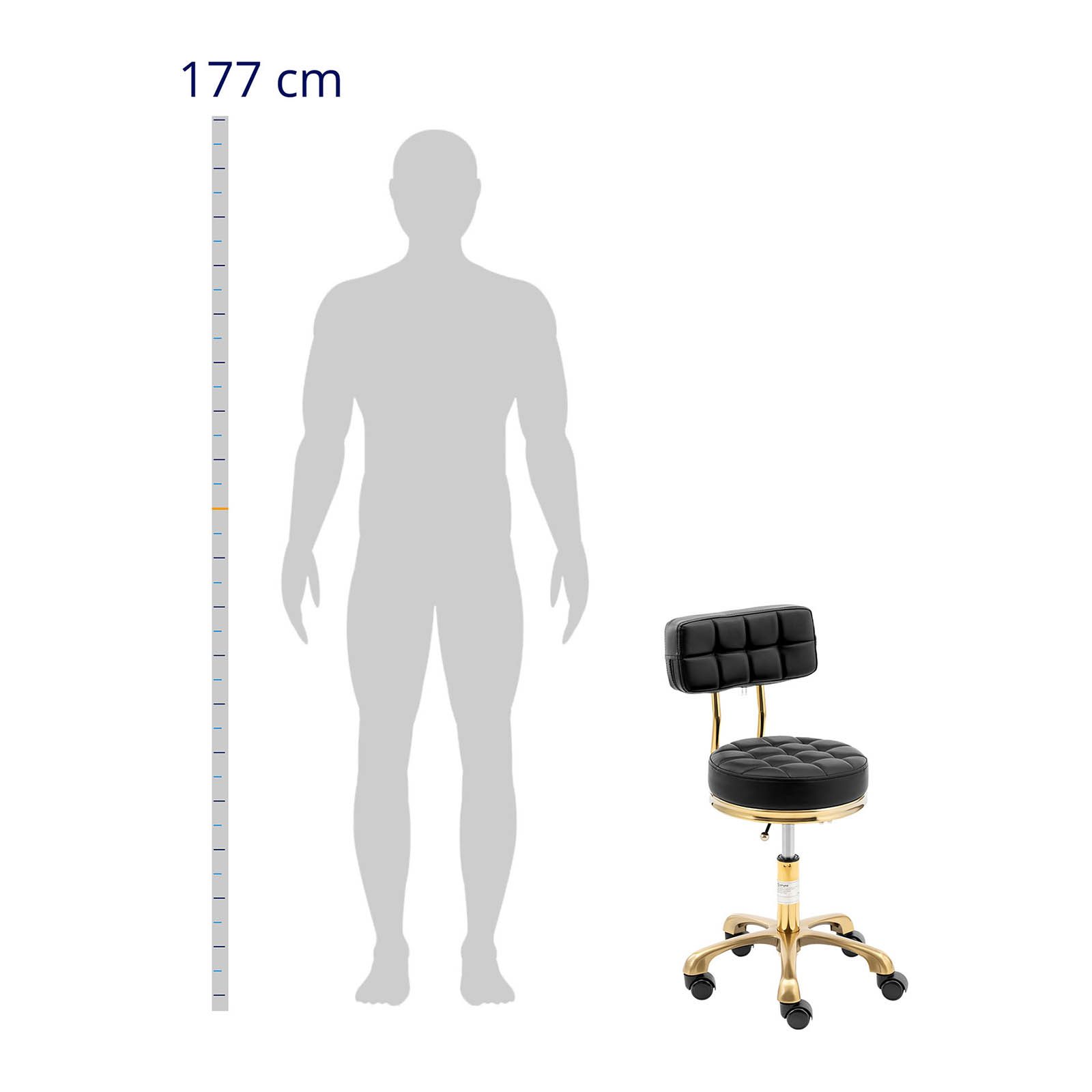 Krzesło kosmetyczne na kółkach - 51 - 66 cm - 150 kg - czarne