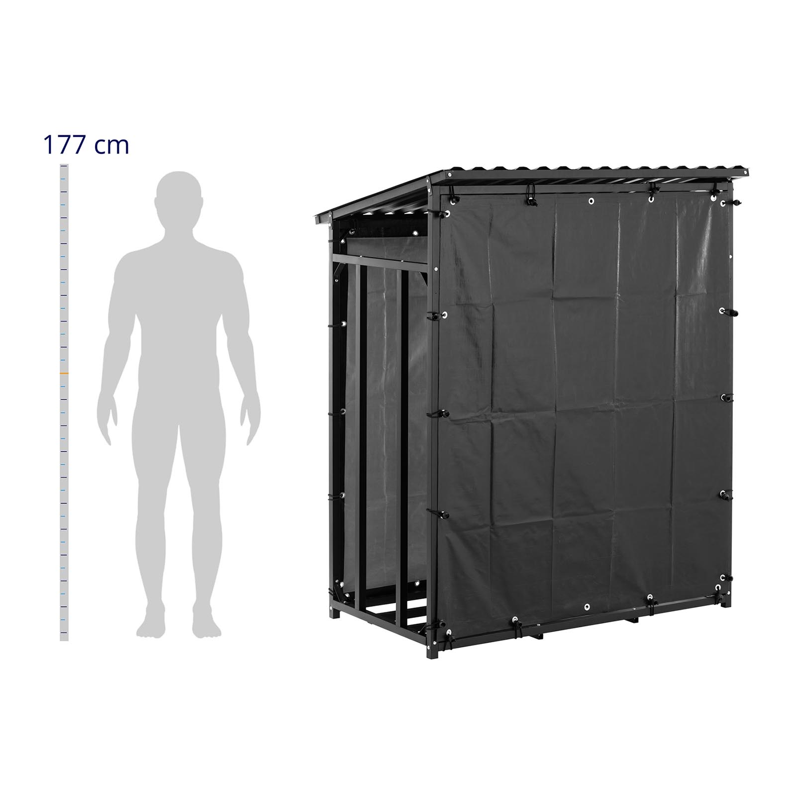 Porta-lenha - lona e tejadilho - 600 kg - 137 x 90 x 171 cm - preto