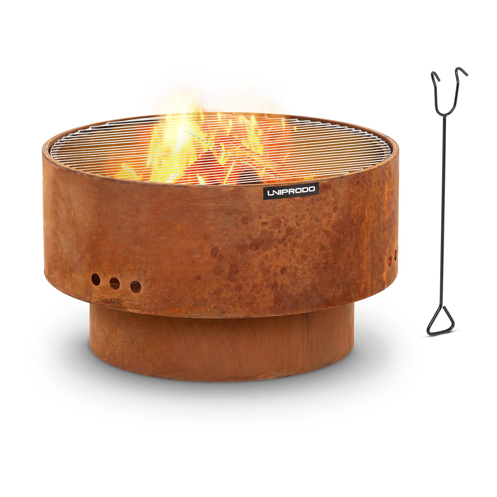 Bålfad - rustoptik - med 2 grillriste - 60 x 60 x 34.5 cm | www.expondo.dk