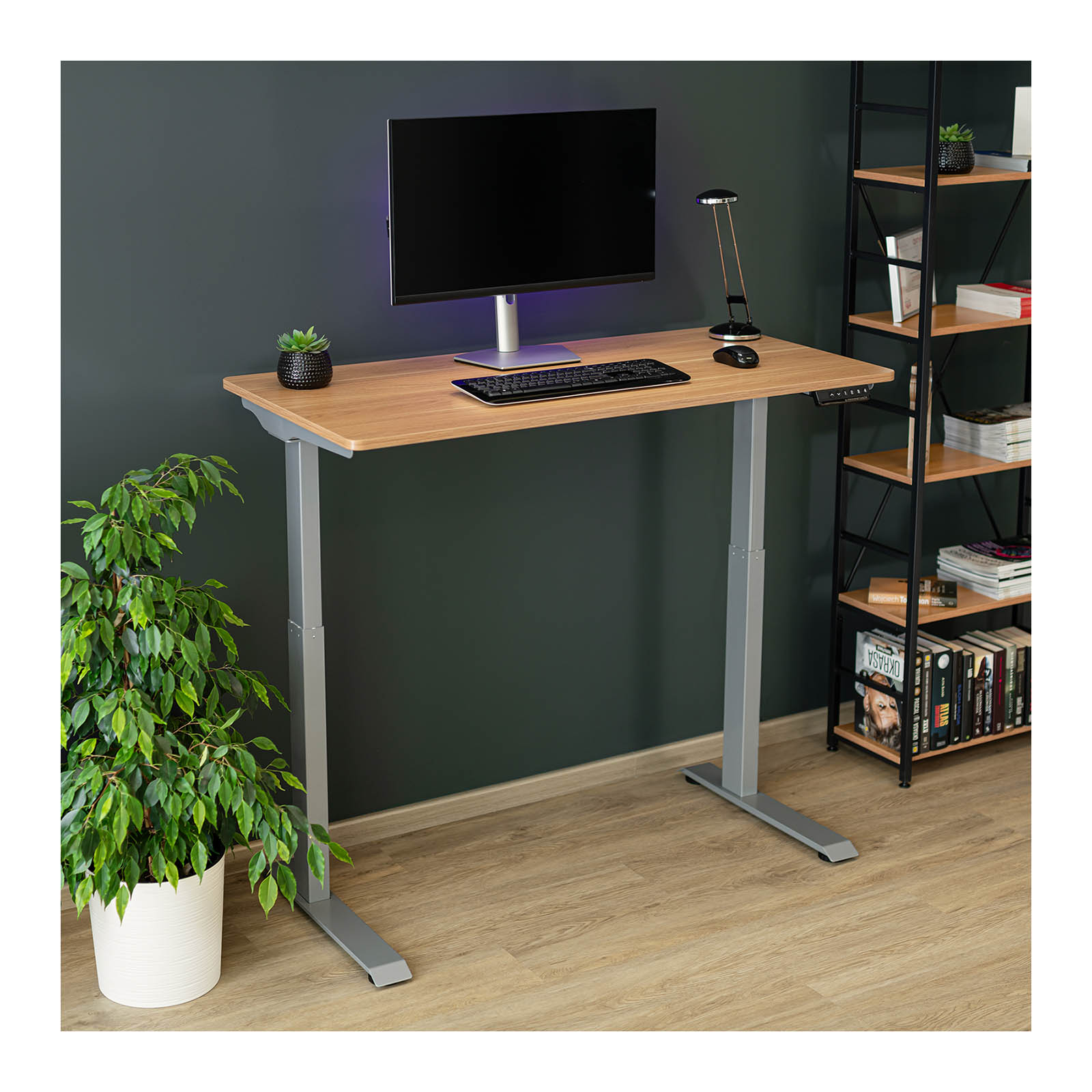 Schreibtisch höhenverstellbar - 90 W - 730 - 1.233 mm - braun/grau